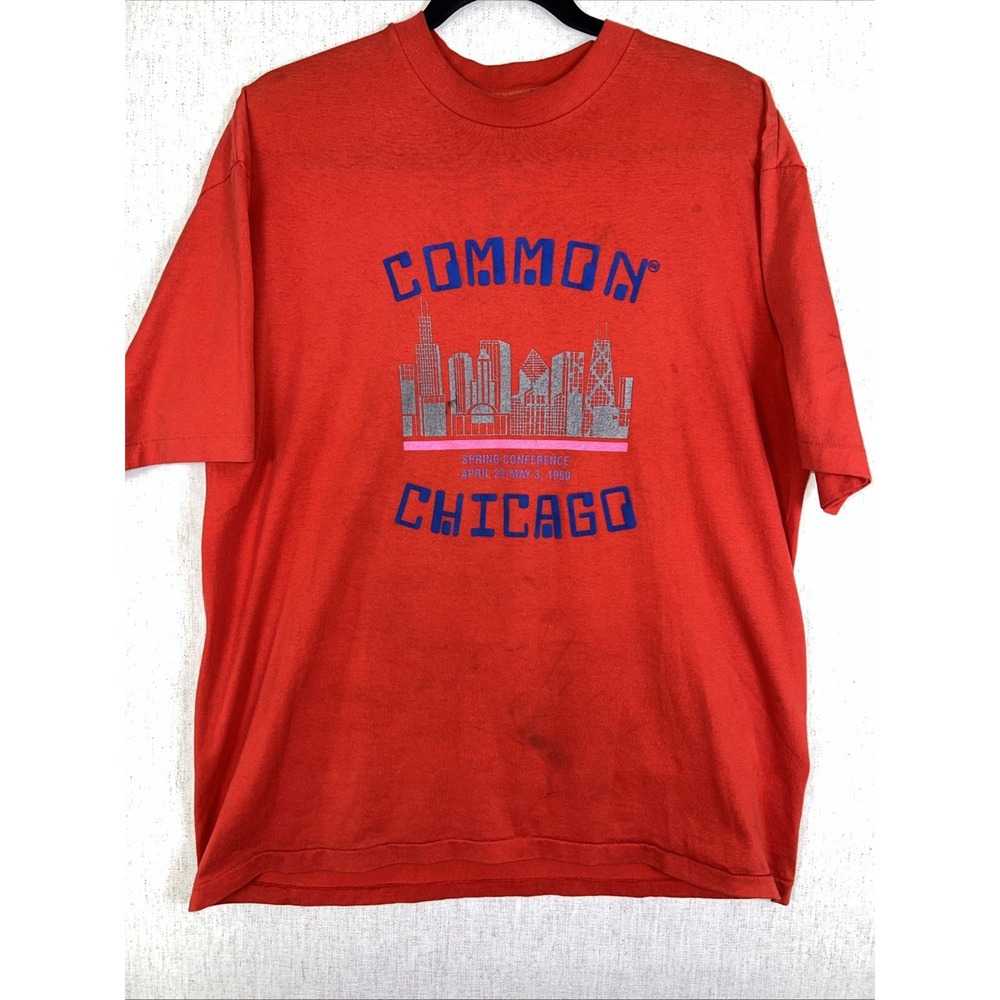 Vintage 1990 Hanes 50/50 "Common Chicago" Single Stitch Men's XL Red T-Shirt